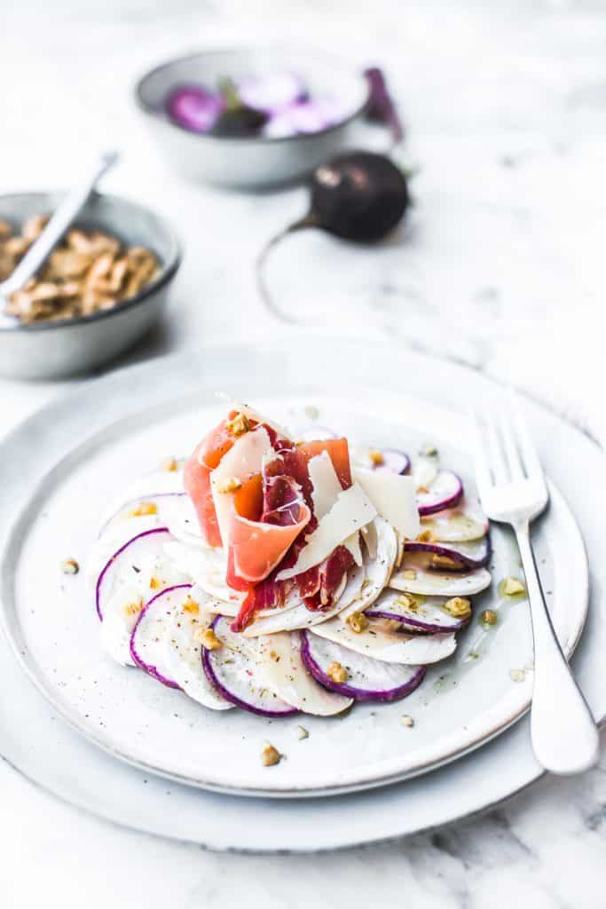 Radis et champignon en carpaccio - Magali ANCENAY PHOTOGRAPHE Culinaire